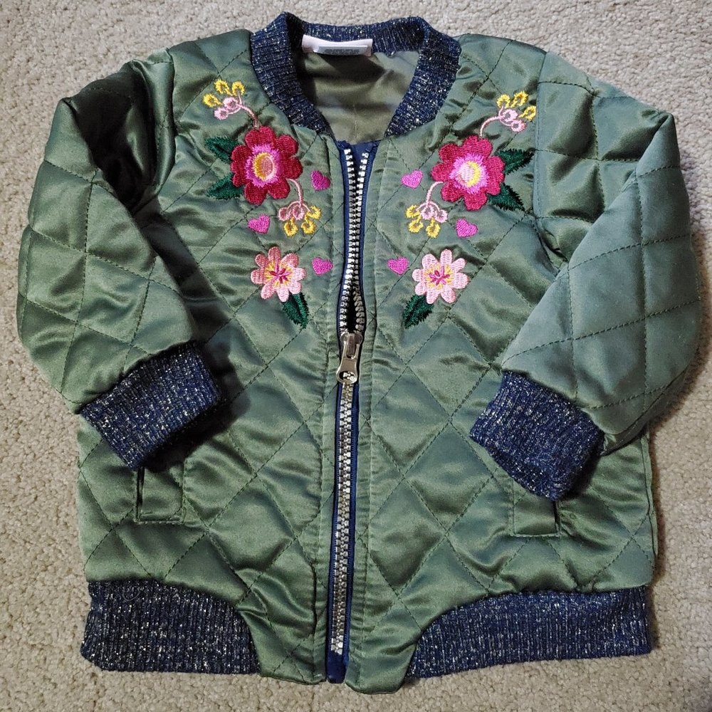 Girls Jacket, 18 months, zippered, quilted satin with embroidered design. - Picture 1 of 6